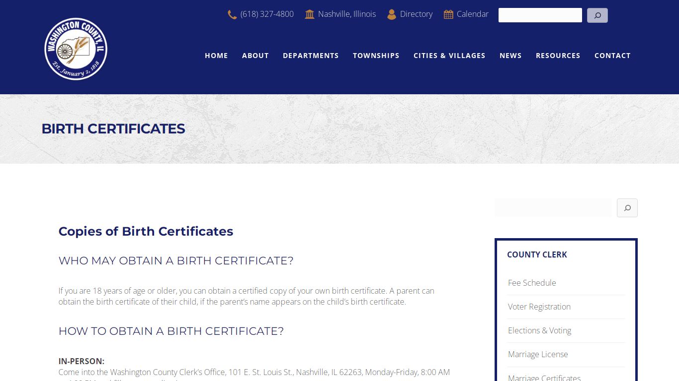 Birth Certificates | Washington County, Illinois