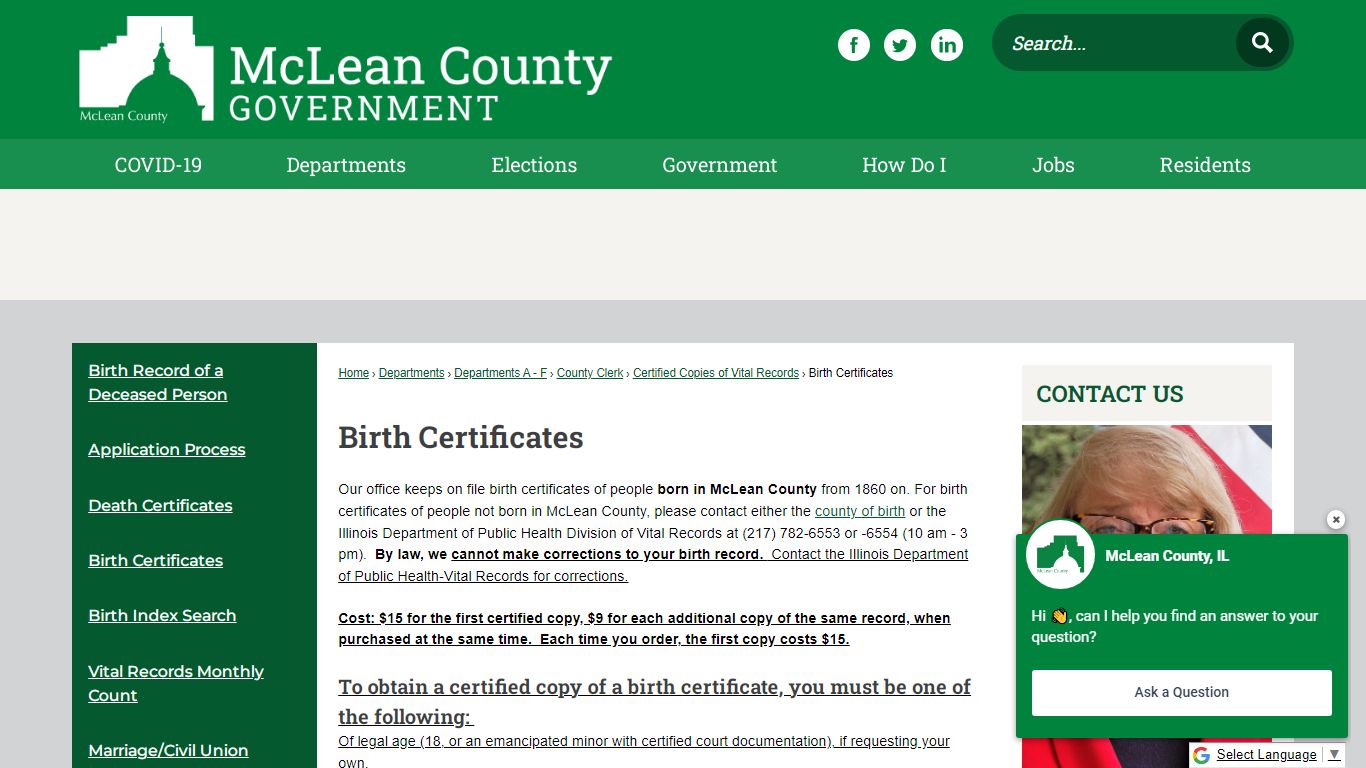 Birth Certificates | McLean County, IL - Official Website